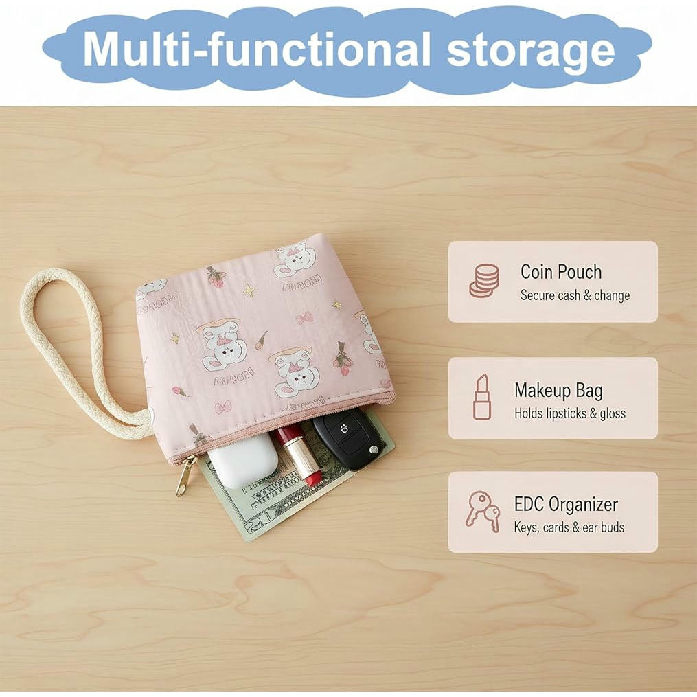 Pack de 6 Mini Monederos de Lona con Cremallera, Diseños Llamativos y Compactos