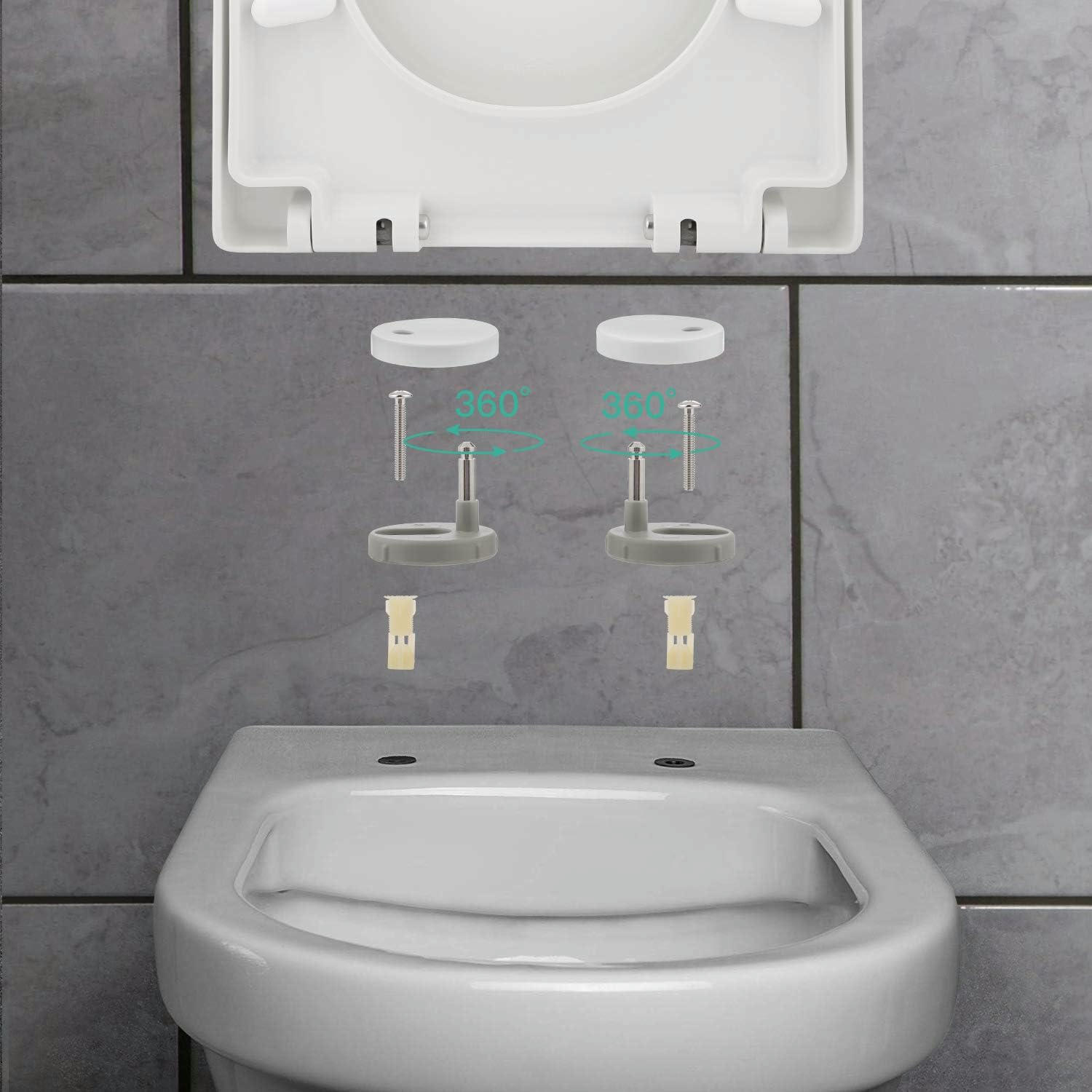 Himimi Tapa WC Universal, Asiento para Inodoro, Asiento de Inodoro en Forma de D, Tapas de Water Cierre Suave Lento, Bisagras Ajustables, Desmontaje Rápido, Fácil de Limpiar(450 x 361 x 53 mm)