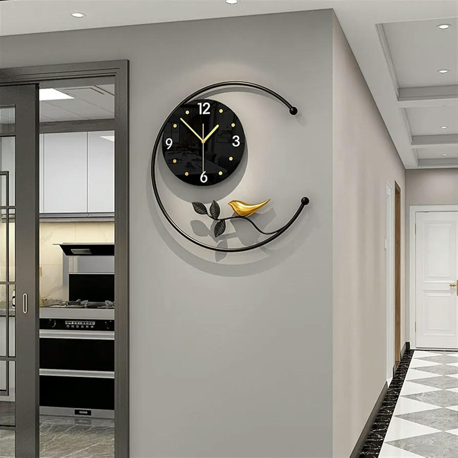 Reloj de Pared Moderno Grande, Reloj Decorativo para Sala, Diseño Creativo y Sencillo, Tamaño Mediano 45 x 46 cm (Color Negro y Dorado)