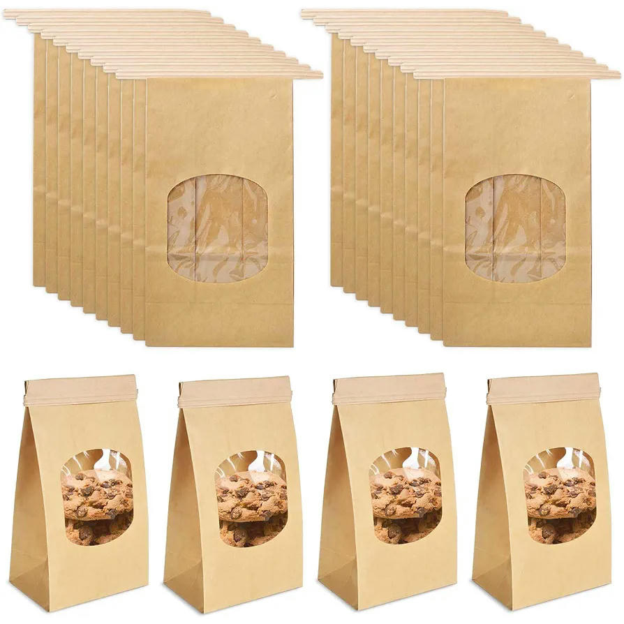 20 Bolsas de Papel Kraft con Ventana, Reutilizables para Hornear y Envasar Alimentos (Blanco)