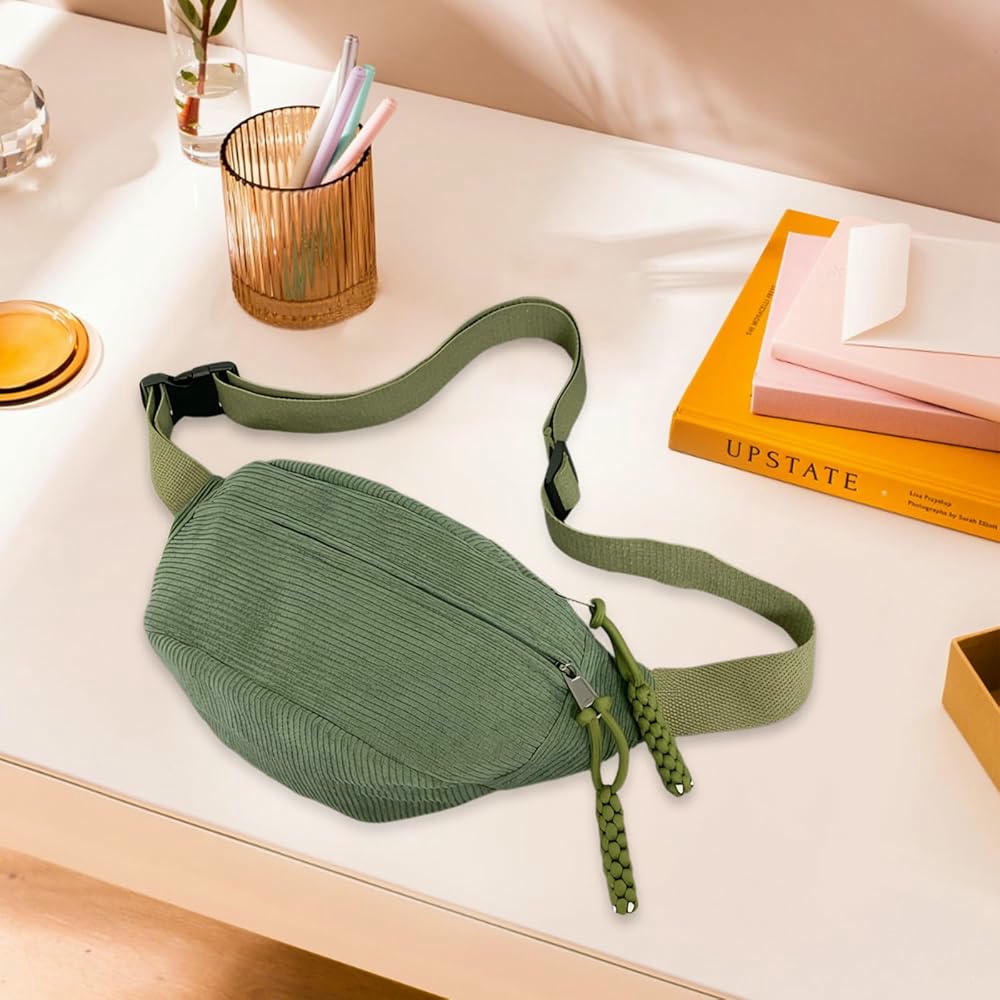 Bossa de pana verda per a homes i dones, bossa creuada ajustable per a córrer, fer senderisme, escola i viatges
