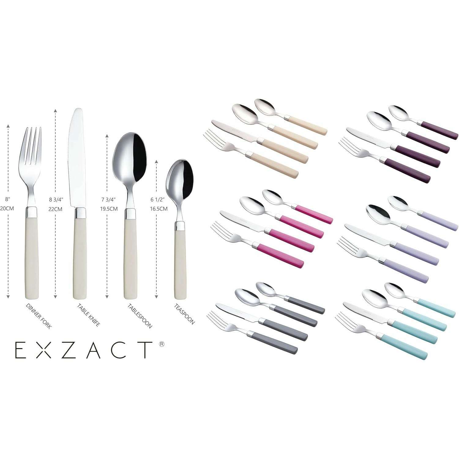 Cubertería de 16 Piezas - Acero Inoxidable con Mangos de Colores, Apta para Lavavajillas - Gris