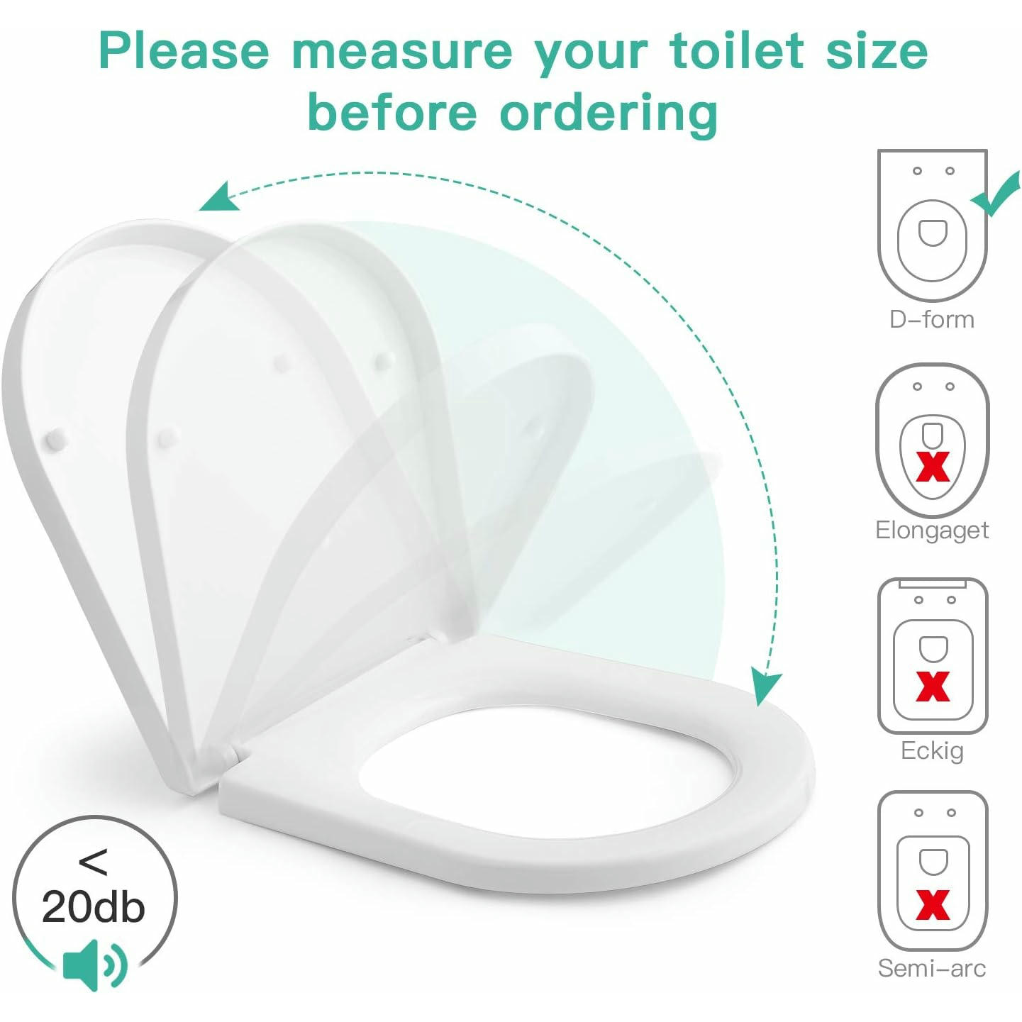 Himimi Tapa WC Universal, Asiento para Inodoro, Asiento de Inodoro en Forma de D, Tapas de Water Cierre Suave Lento, Bisagras Ajustables, Desmontaje Rápido, Fácil de Limpiar(450 x 361 x 53 mm)