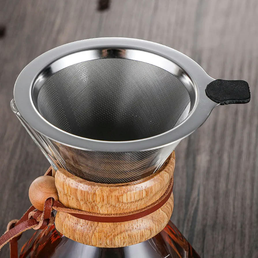 Cafetera Manual de Filtro de Cristal 800 ml, Cafetera de Goteo con Filtro de Acero Inoxidable, Marca de Alta Calidad