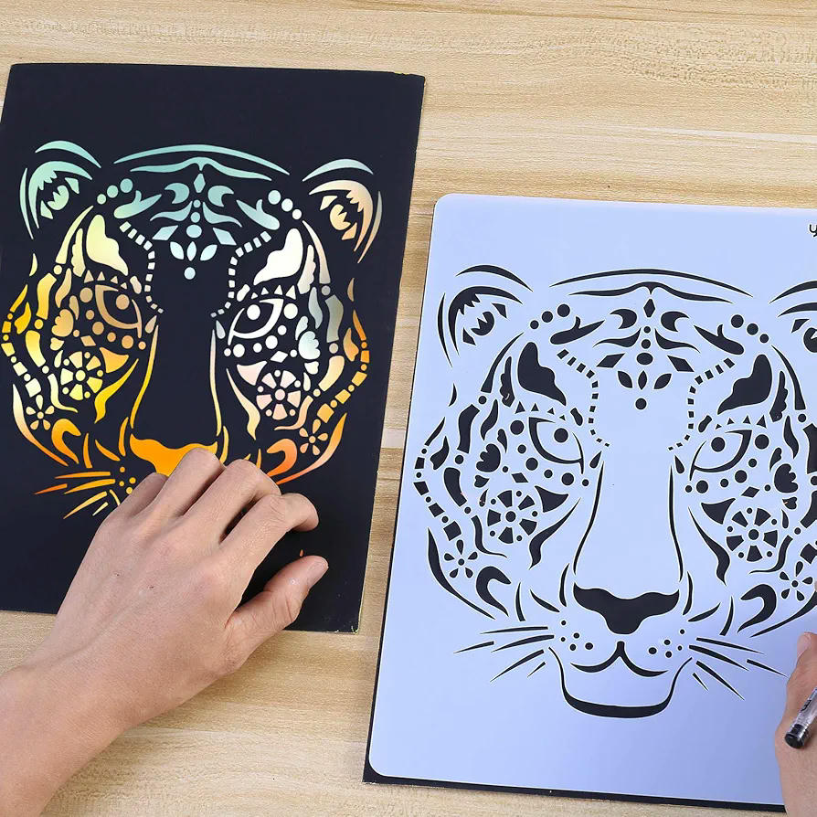 Set de 10 Plantillas de Calcado de Animales - Material PET Reutilizable, para Scrapbooking, DIY y Decoración de Paredes, Manualidades, Pintar y Dibujar, Dibujo de animales