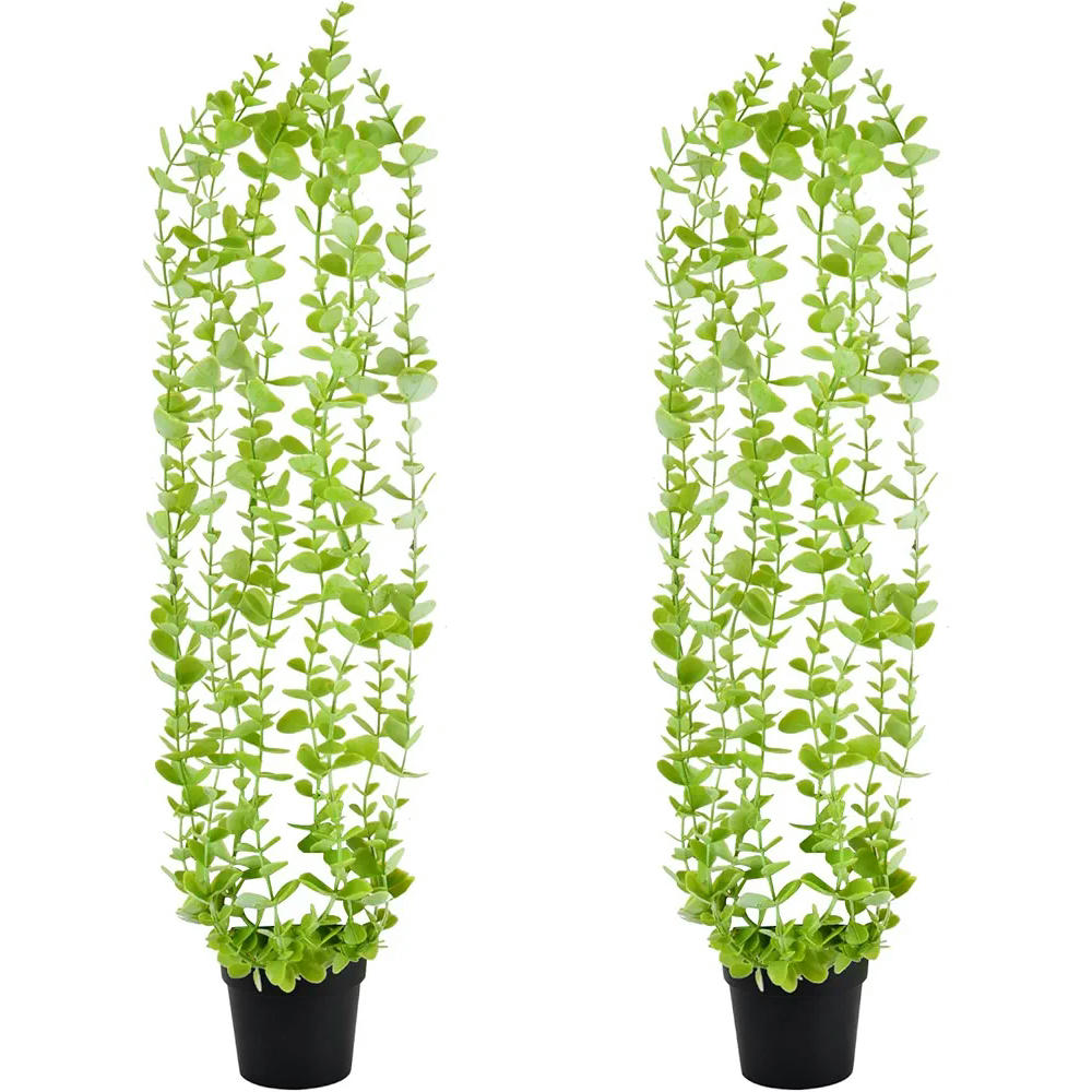 Plantes Artificiales d'Eucaliptus, Joc de 2 Plantes Penjants amb Test, Decoració de Jardí, Balcó i Habitació, Material Plàstic Resistant