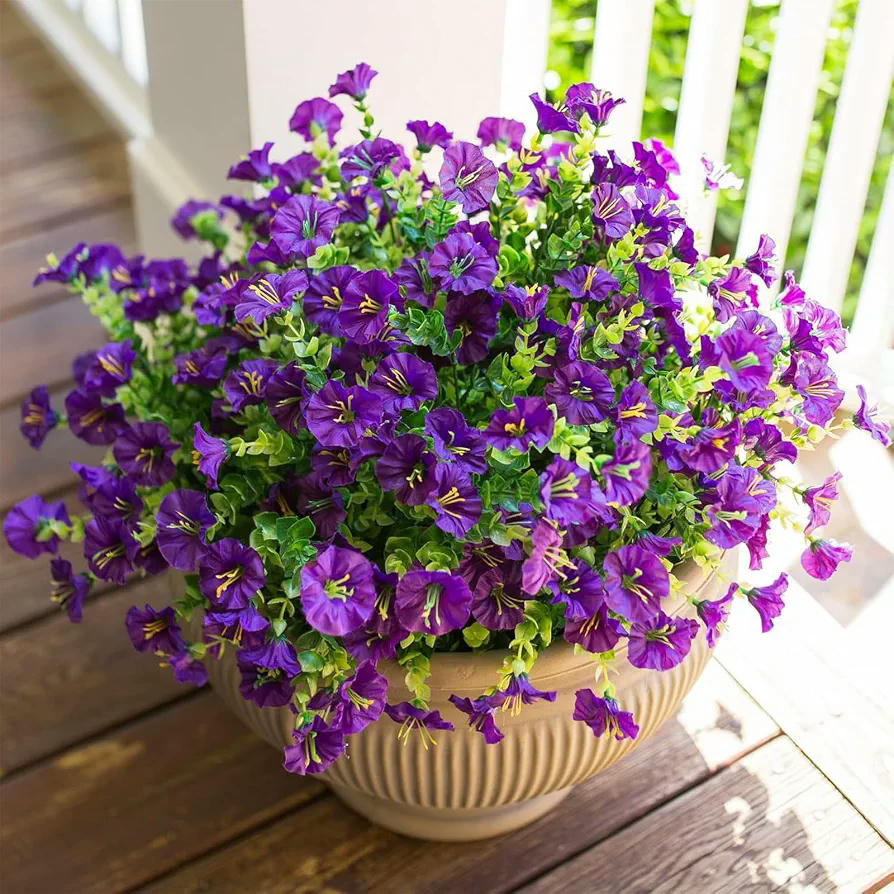 10 Piezas de Flores Artificiales Moradas para Decoración Exterior con Protección UV (Morado)