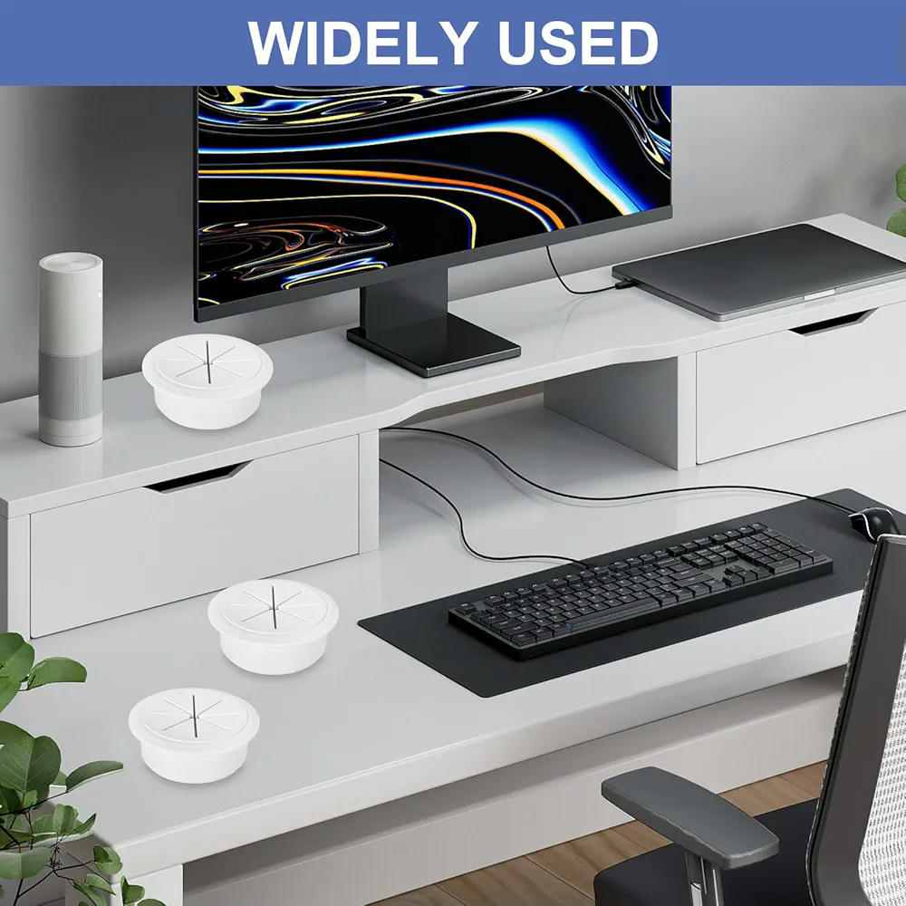 6 pasacables blancos para escritorio, 50 mm, organizadores de cables, 6 unidades
