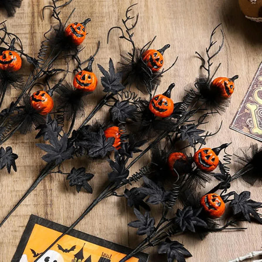 Decoraciones de Halloween, 5 esquejes de calabaza negra, ramo decorativo, ideal para fiestas y ambientaciones