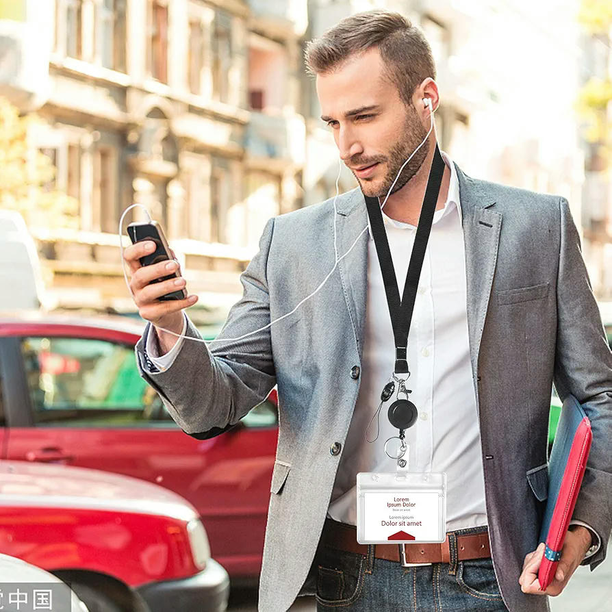 Porta Credencial Retráctil 2 Piezas, Carrete Extensible con Cordón para el Cuello, Funda para Tarjeta de Identificación, Ideal para Oficina y Estudiantes