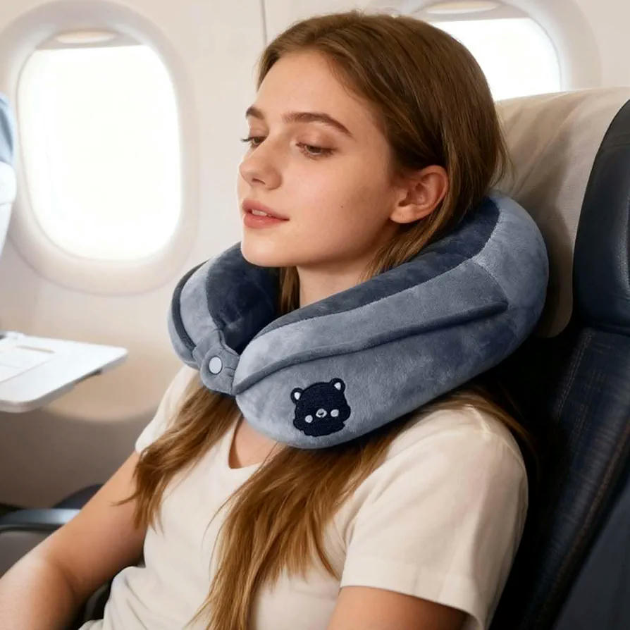 Almohada Cervical de Memory Foam en Forma de U para Viajes, Coche, Trabajo y Siestas Cómodas (Gris)