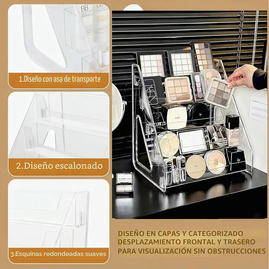 Organizador de Maquillaje Acrílico Transparente, 5 Niveles para Cosméticos y Perfumes, Diseño Moderno y Funcional