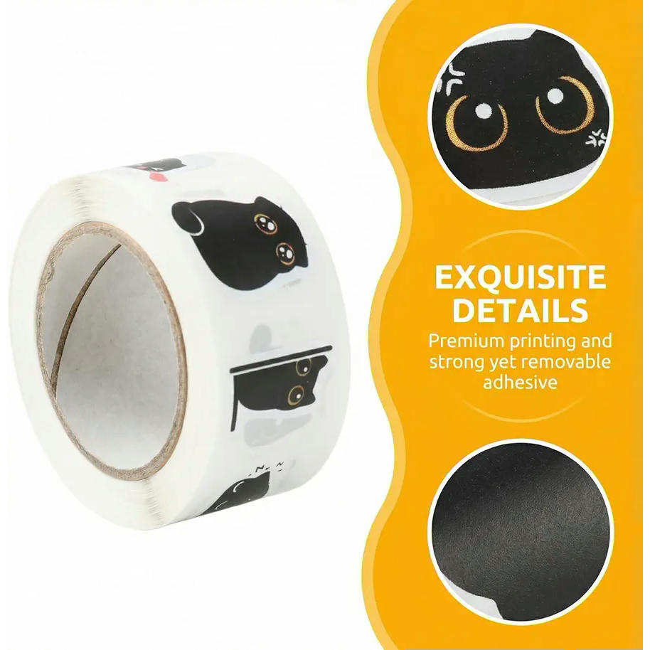 Pegatinas de gatos negros, 500 pegatinas de dibujos animados para manualidades y decoración, Color Negro