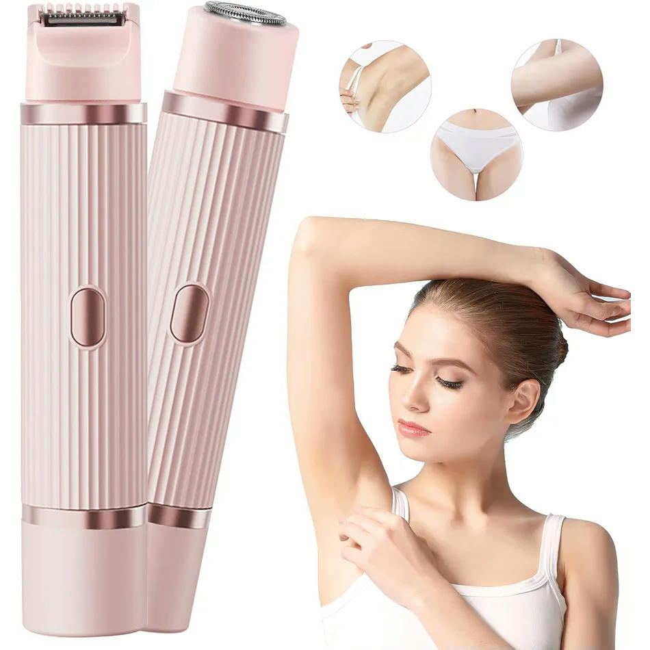 Afeitadora eléctrica 2 en 1 para mujer, doble cabezal, afeitadora resistente al agua, depiladora inalámbrica para rostro, cuerpo y zona íntima (rosa)