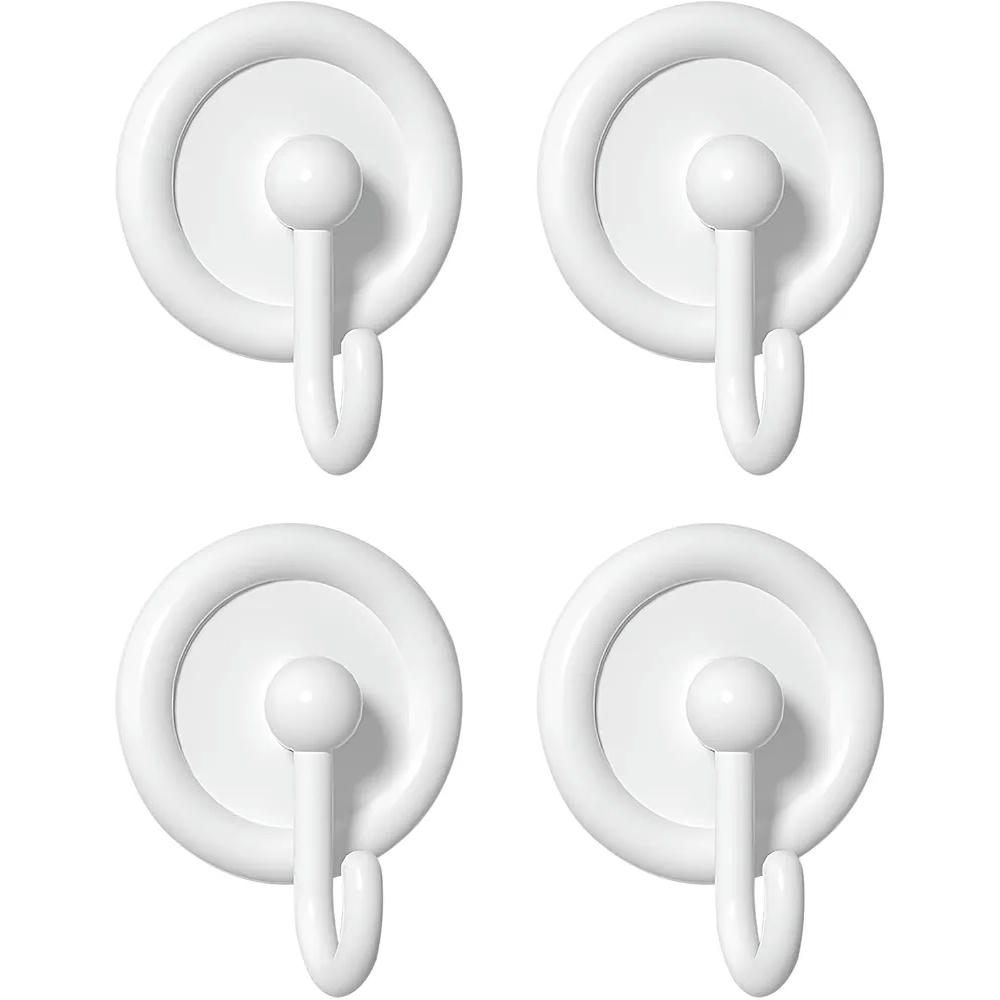 Juego de 4 ganchos adhesivos blancos de marca, ganchos en forma de J sin marcas, impermeables para baño y cocina, base adhesiva de 5,5 cm (Blanco)