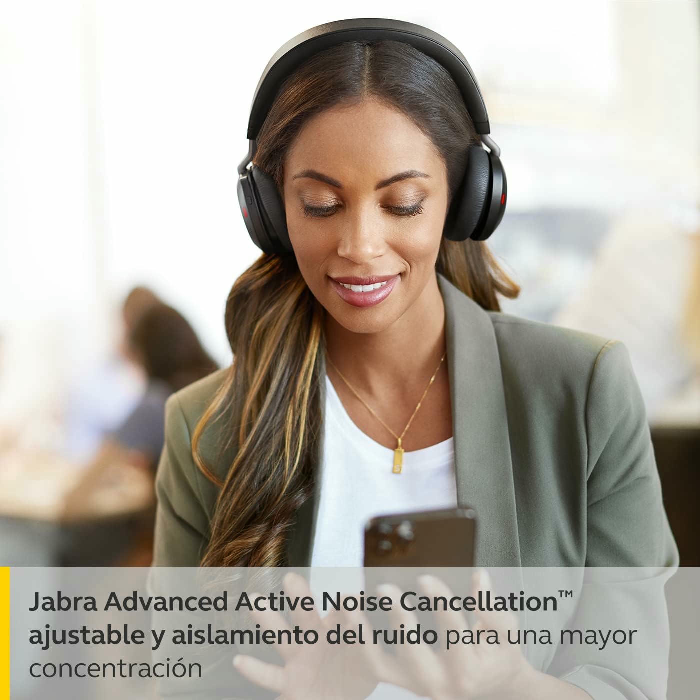 Jabra Evolve2 75 Auriculares Estéreo Inalámbricos para PC con tecnología de 8 micrófonos-Auriculares de Doble Espuma y Cancelación de Ruido Activa, Adaptador Bluetooth USB-A-Para MS Teams-Negro