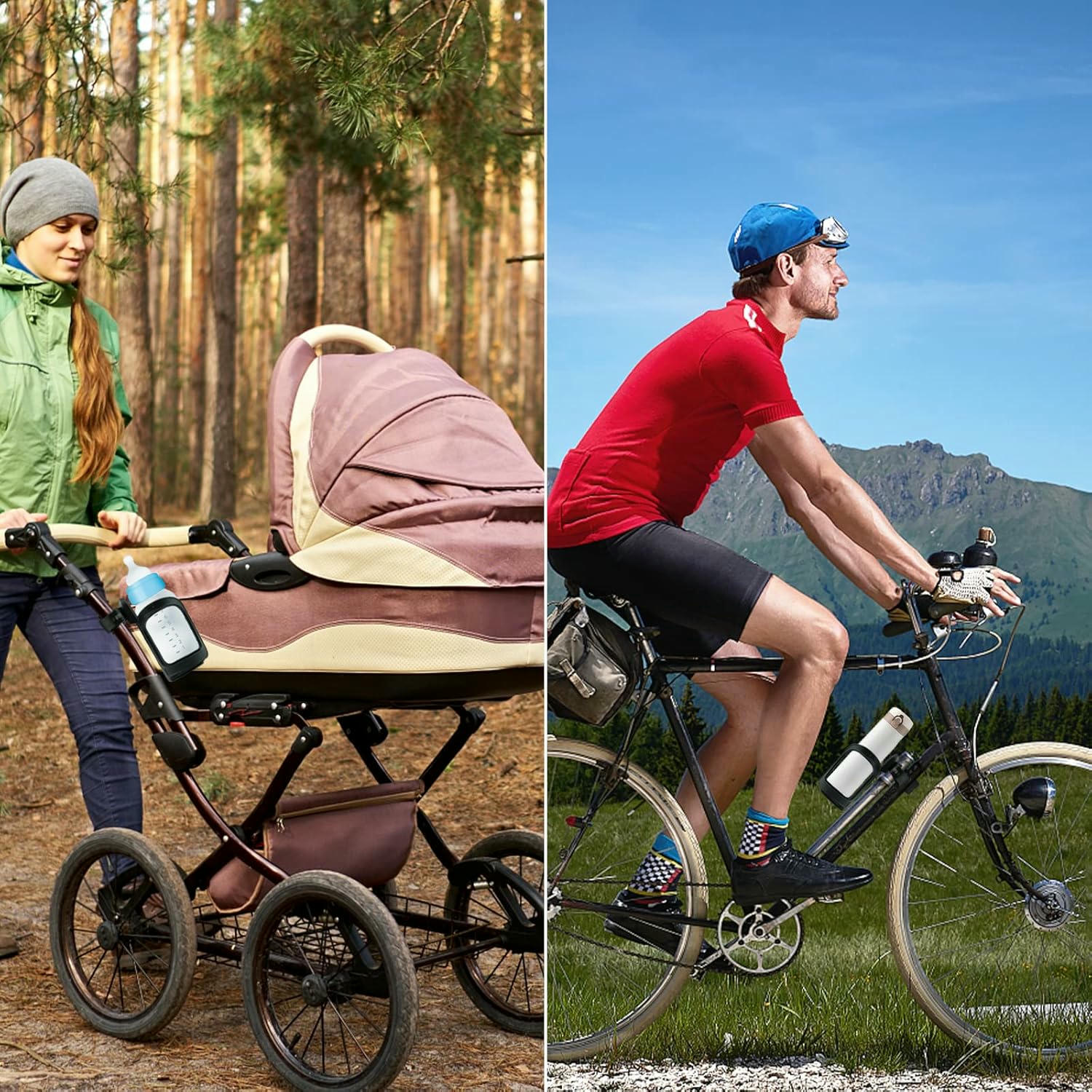 Portavasos Universal Ajustable para Cochecito y Bicicleta - 360 Grados, Ideal para Botellas y Tazas
