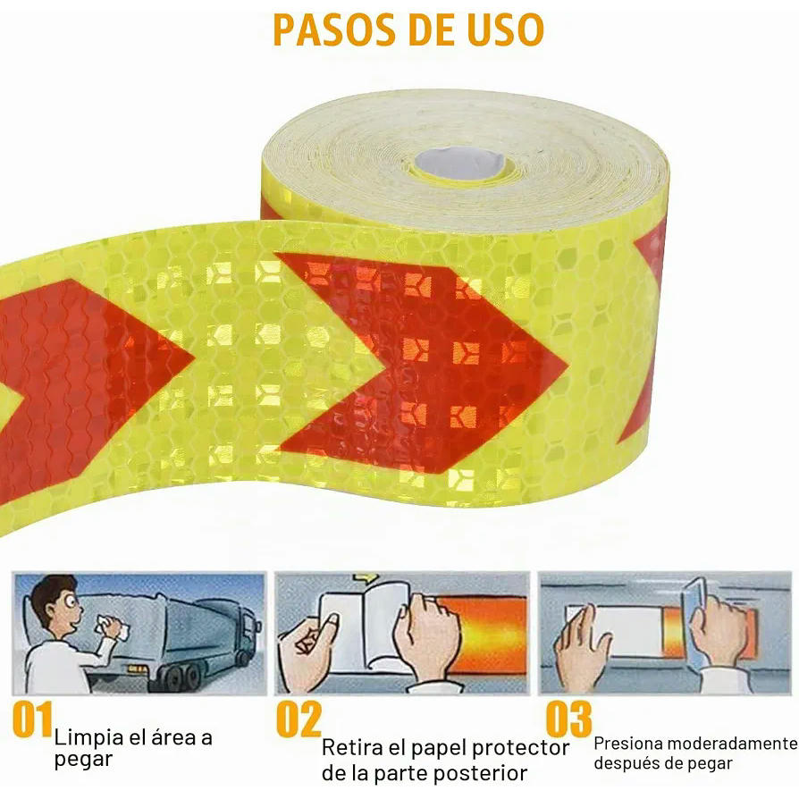 Cinta Reflectante Adhesiva de Alta Visibilidad - 5cm x 10m, Rojo/Amarillo, Ideal para Vehículos y Áreas Industriales