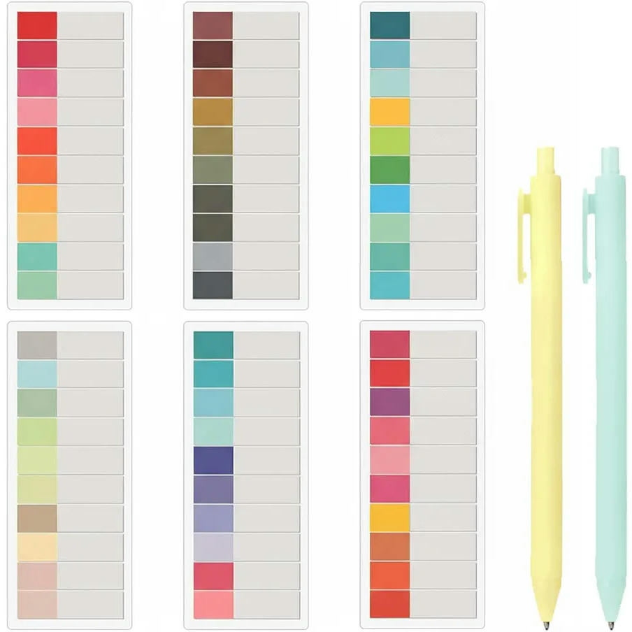 1200 Piezas de Marcadores Adhesivos y Dos Bolígrafos Reescribibles para Notas y Clasificación (Multicolor)