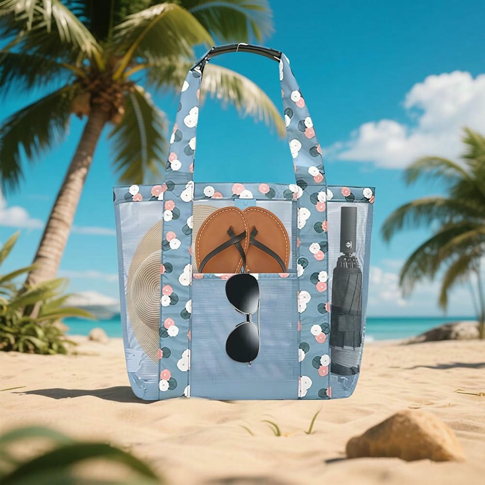 Bolsa de Playa Grande para Mujer con Múltiples Bolsillos y Diseño Transpirable Plegable (Rojo)