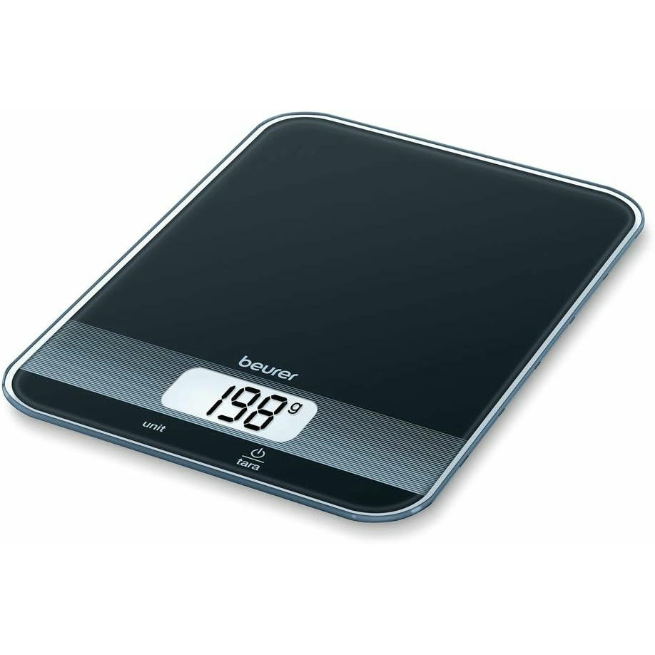 Beurer KS19 Black BALANZA Cocina 5KG Slate Pizarra Funcion Tara Pantalla LCD Aviso SOBRECARGA Precision 1GRM, Negro Brillante