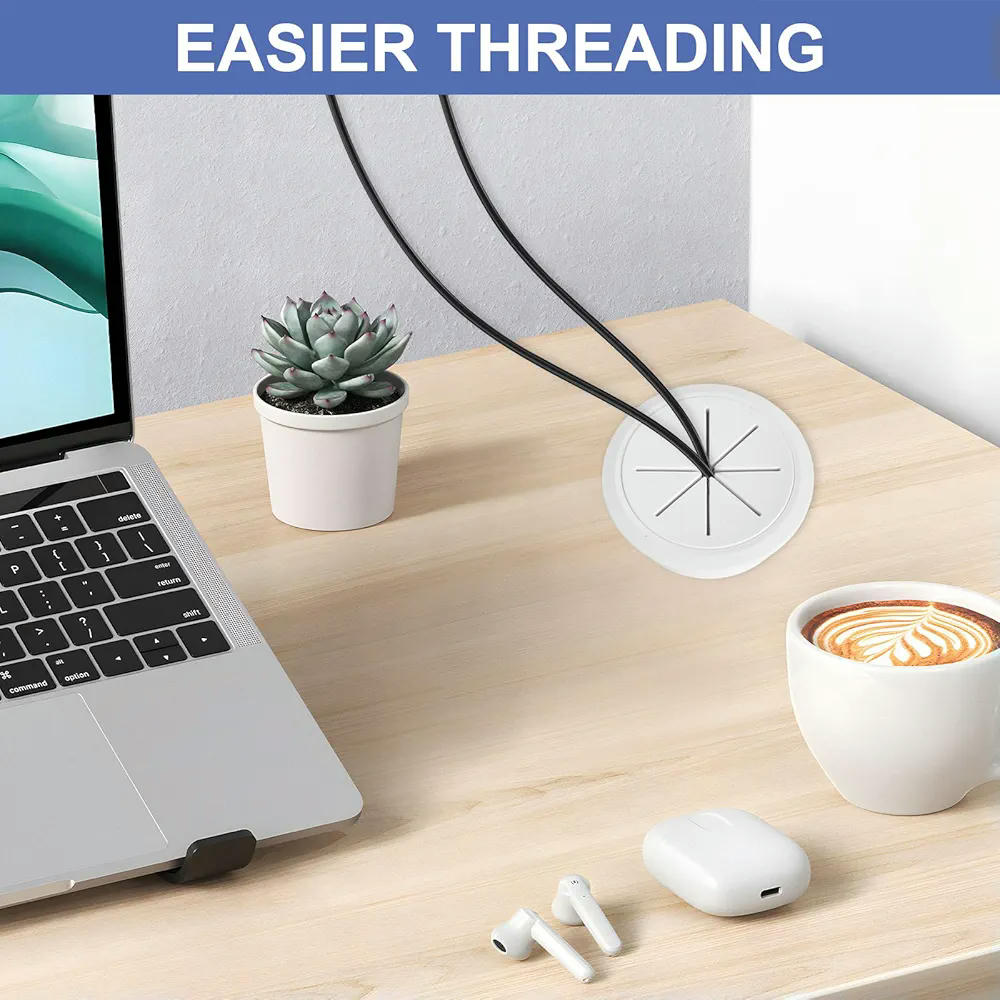 6 pasacables blancos para escritorio, 50 mm, organizadores de cables, 6 unidades