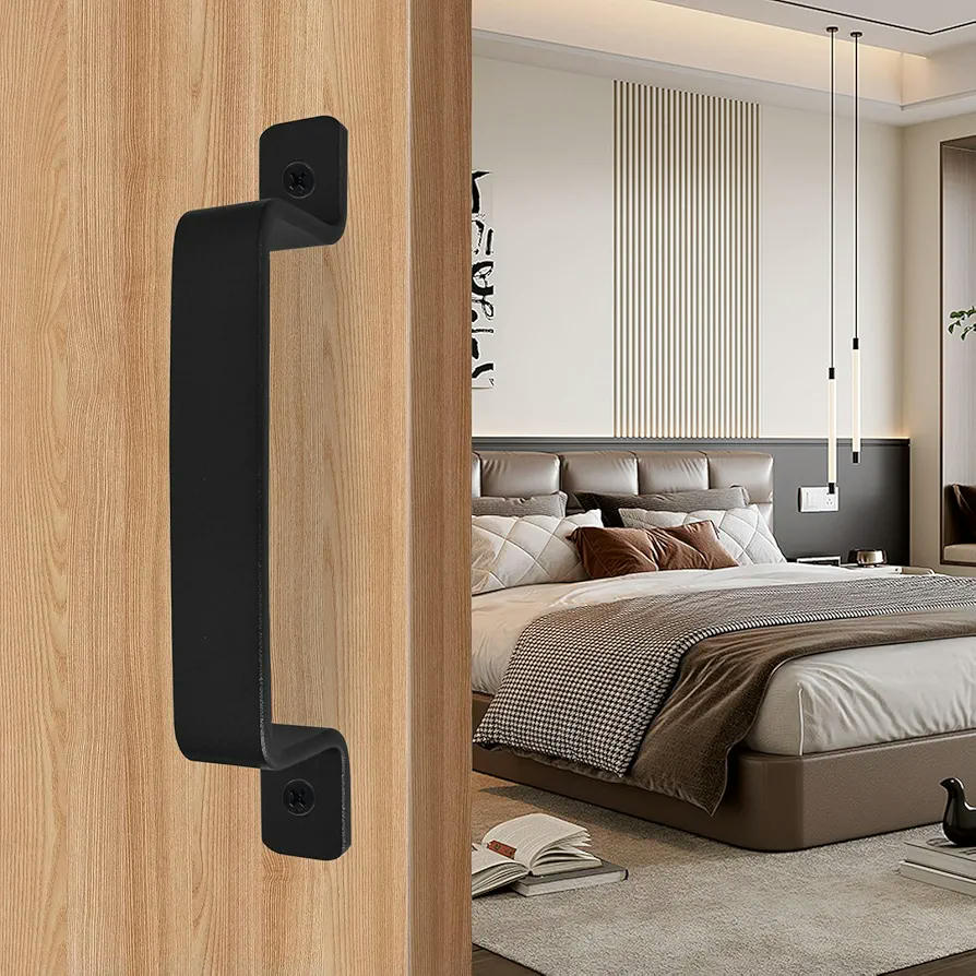 Tiradores de Puerta de Hierro Fundido - 2 Piezas con Tornillos para Puertas Corredizas (Negro)