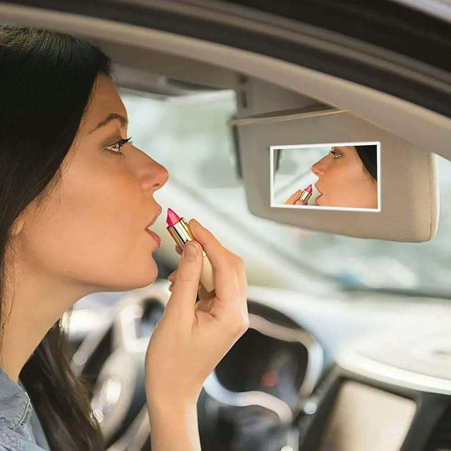 Espejo de Maquillaje para Visera de Coche, Diseño Rectangular en Acero Inoxidable 15 cm