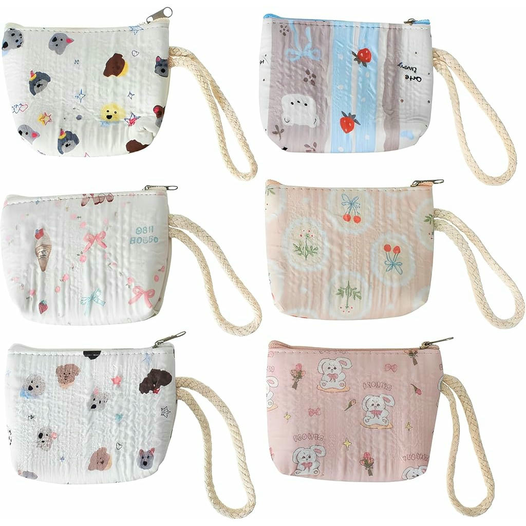 Pack de 6 Mini Monederos de Lona con Cremallera, Diseños Llamativos y Compactos