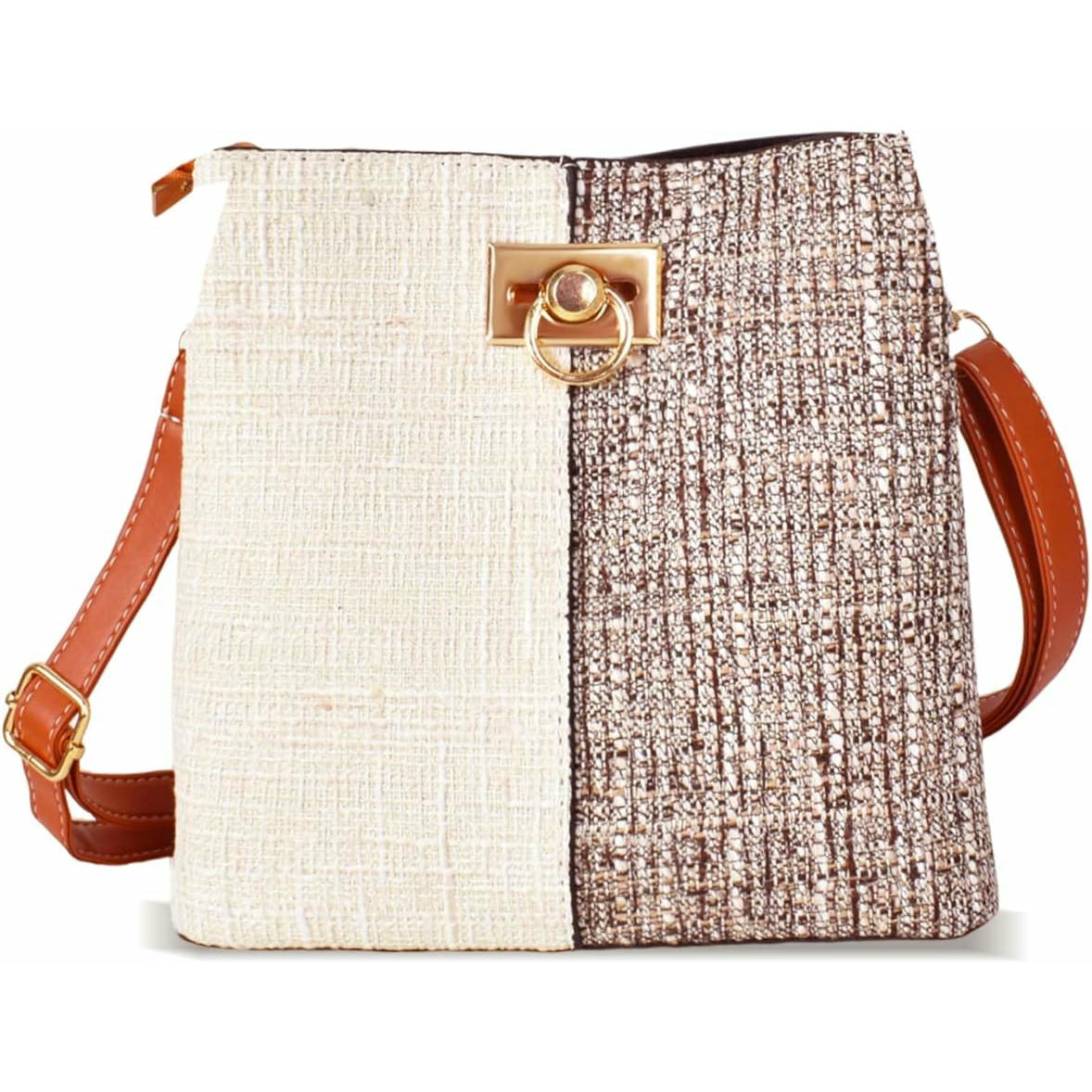 Bolso de hombro pequeño para mujer con correa ajustable y diseño elegante (marrón, beige)