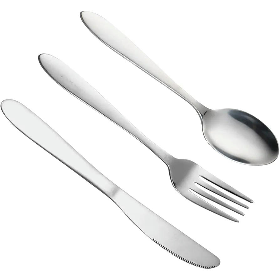 Cubiertos de acero inoxidable para 1 persona, cubiertos portátiles para camping, cuchillos tenedores cucharas reutilizables, vajilla compacta para exteriores (Plata)