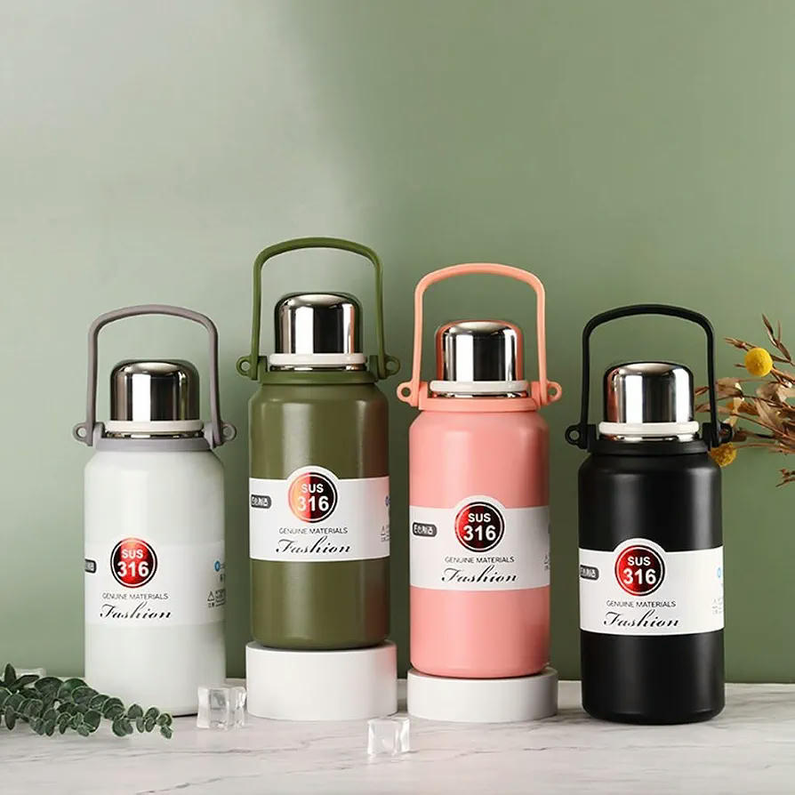 Botella de Acero Inoxidable 316, Cantimplora, Vaso, Taza Aislada al Vacío para Viajes y Actividades Exteriores, 1300 ml (Rosa) 1.3L
