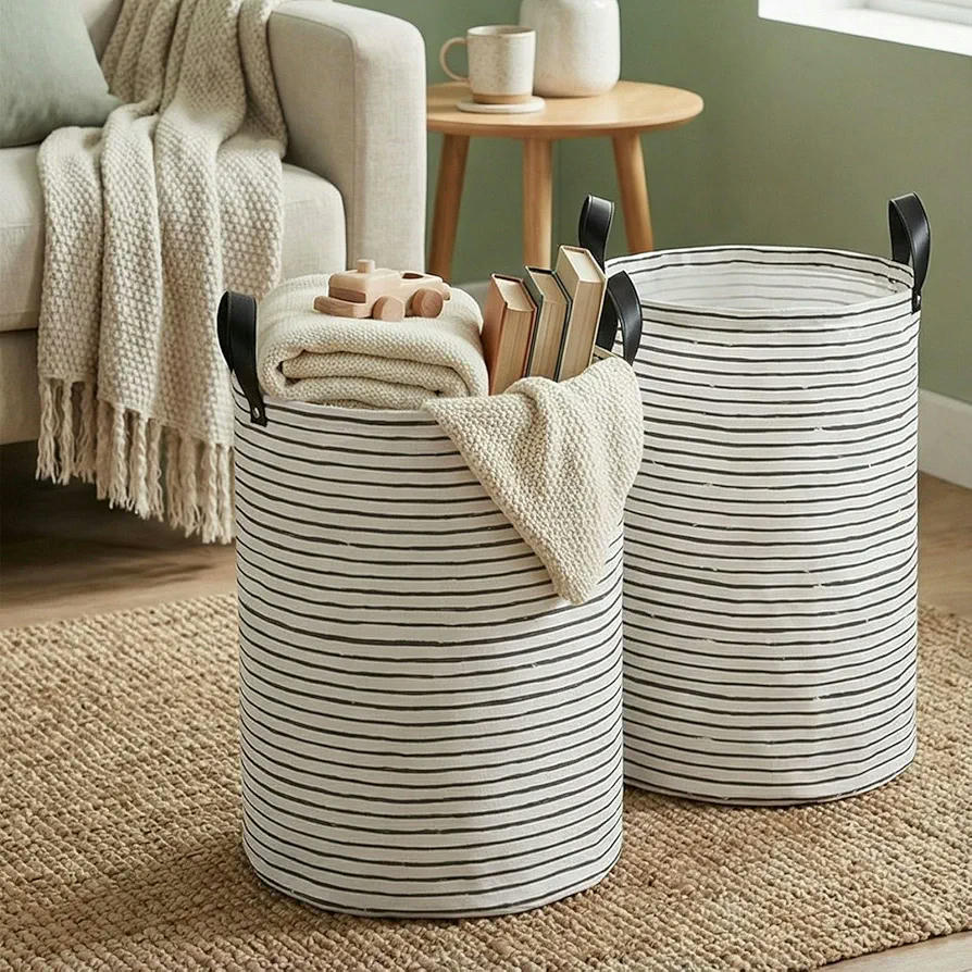 Juego de 2 Cestas Plegables para Ropa Sucia con 2 Bolsas de Lavandería, Impermeables y de Gran Capacidad (Gris)