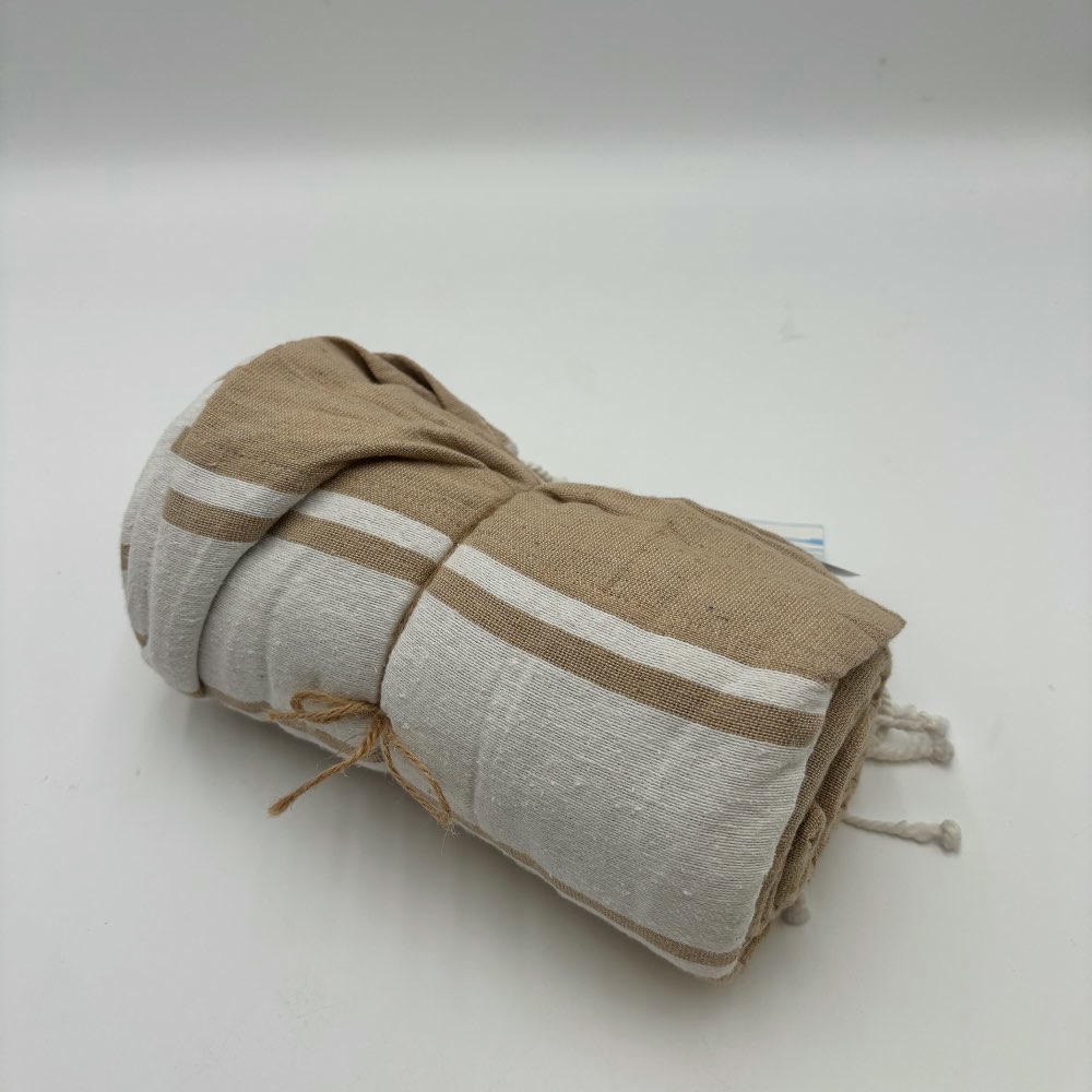 Pareo toalla onar 95x180 Beige Marron con rayas blancas