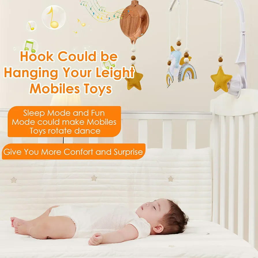 Caja Musical para Bebés de Imitación de Madera, Melodías Suaves, Volumen Ajustable, Mecanismo Musical para Móvil, Motor para Cuna