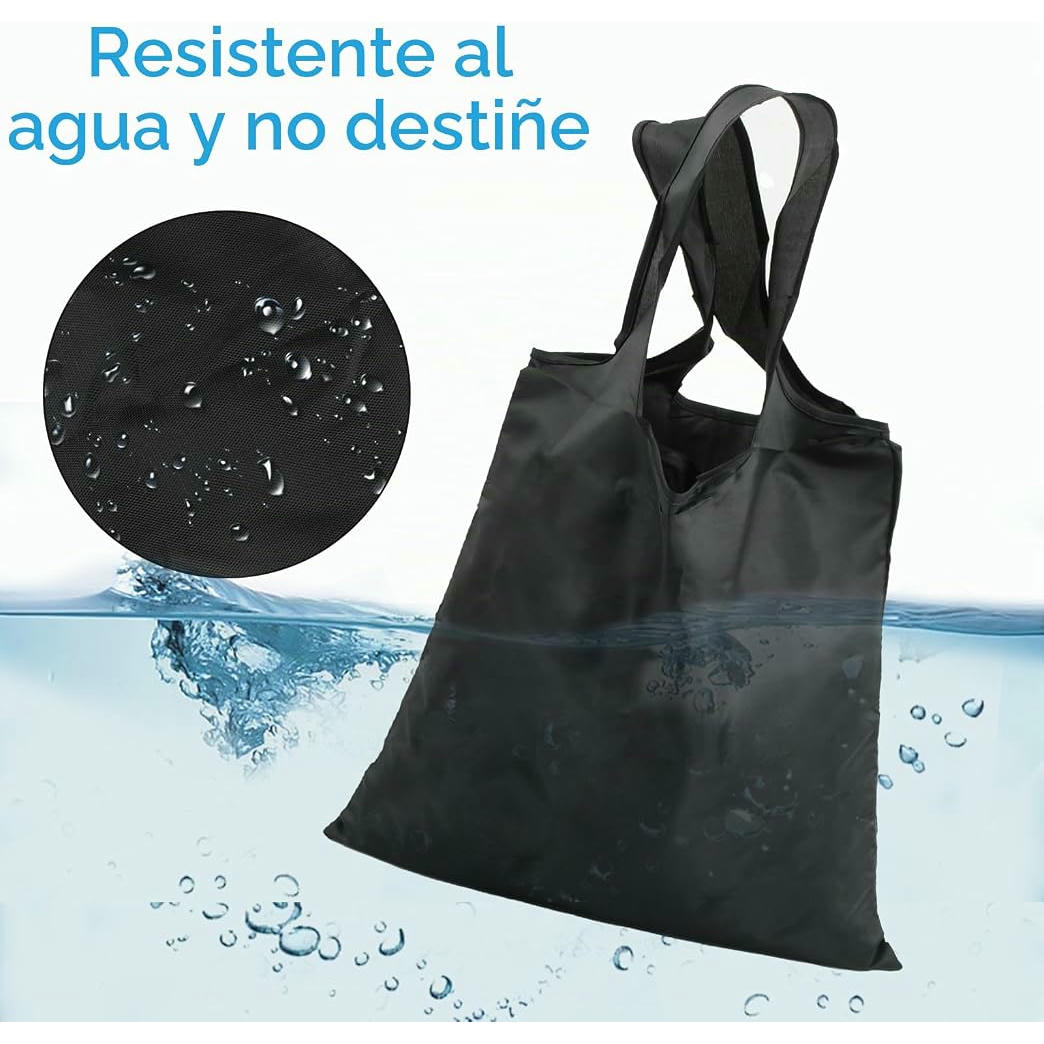 Bolsa Plegable Reutilizable de Tela Oxford, Paquete de 4 Unidades, Tamaño Expandido de 48x36.5 cm, Ideal para Compras y Viajes (Negro)