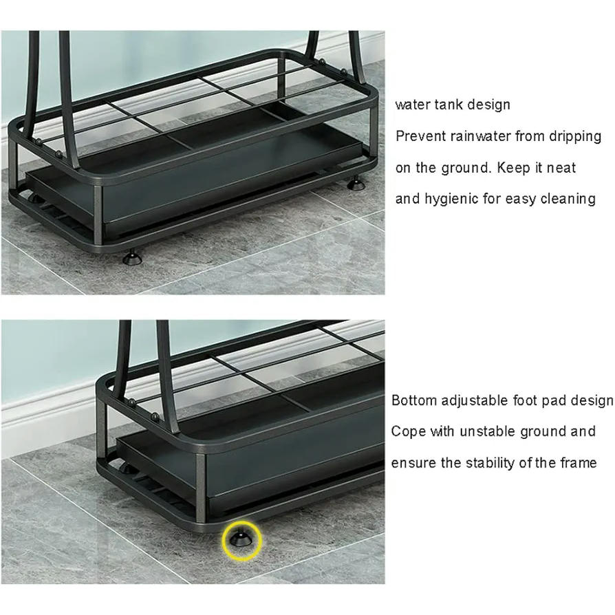 Paragüero Multifuncional Negro, Almacenamiento de Bastones y Paraguas, Diseño Moderno para Casa, Oficina, Hotel, Gran Capacidad