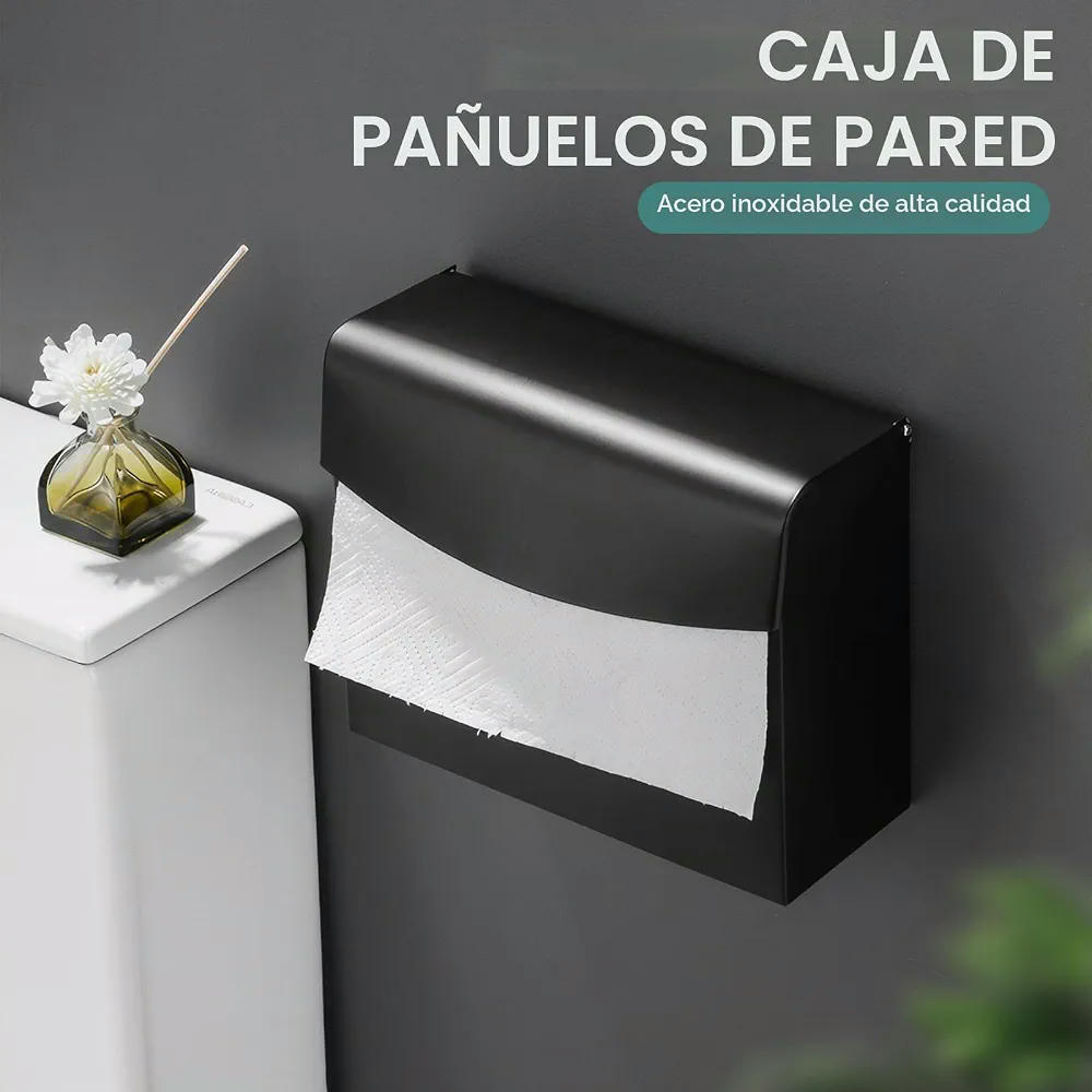 Porta Rollos de Papel Higiénico Negro con Soporte de Acero Inoxidable y Ganchos Adhesivos, 24 cm