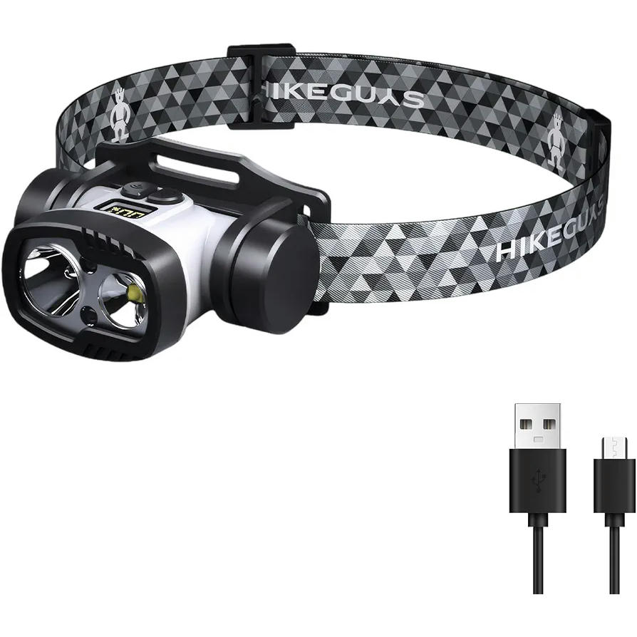 Linterna Frontal LED Recargable USB-C con Sensor de Movimiento y 9 Modos de Iluminación, Batería hasta 70h (Negro)