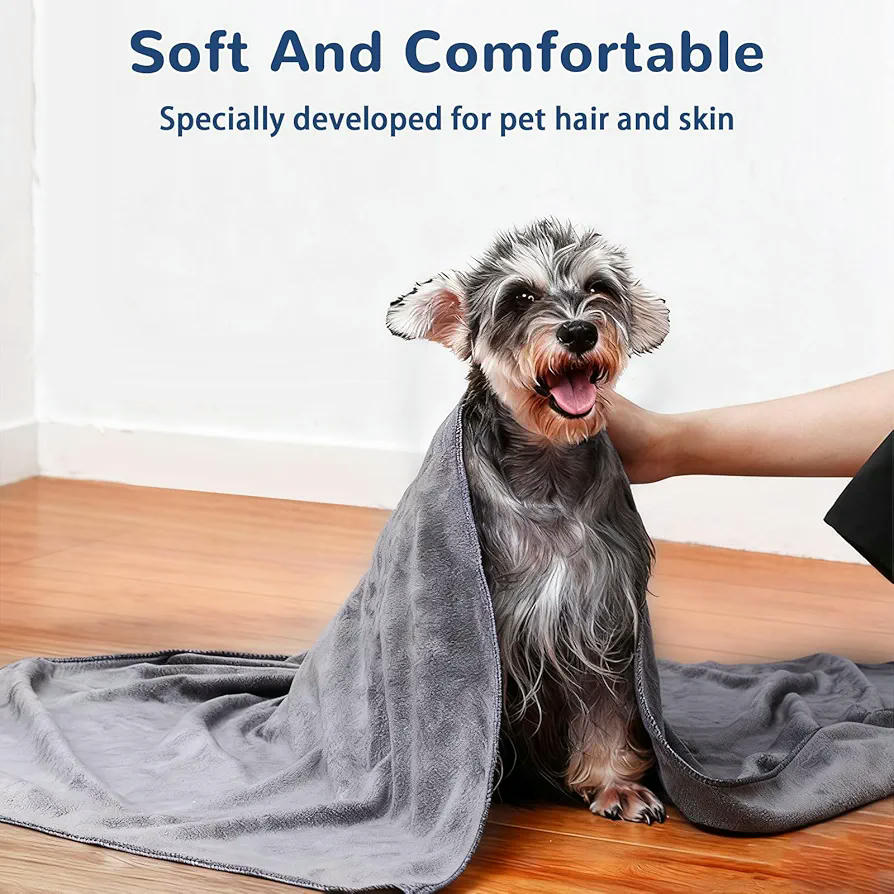 Juego de 2 Toallas Superabsorbentes para Perros de Microfibra, 50 x 100 cm, Gris