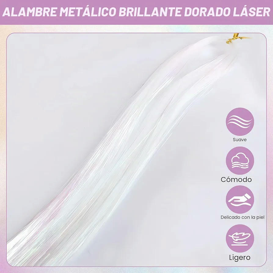 Extensiones de Cabello Sintético de 120 cm con Brillos Plata para Peinados (Multicolor)