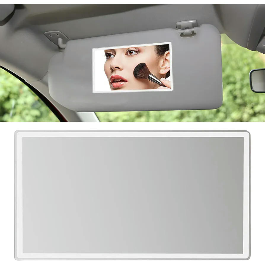 Espejo de Maquillaje para Visera de Coche, Diseño Rectangular en Acero Inoxidable 15 cm