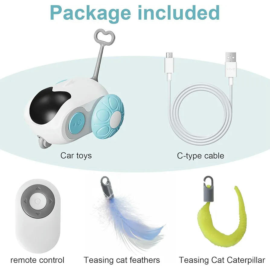 Juguete Interactivo para Gatos con Mando Control Remoto y Modo Automático, Carga Tipo C, Azul