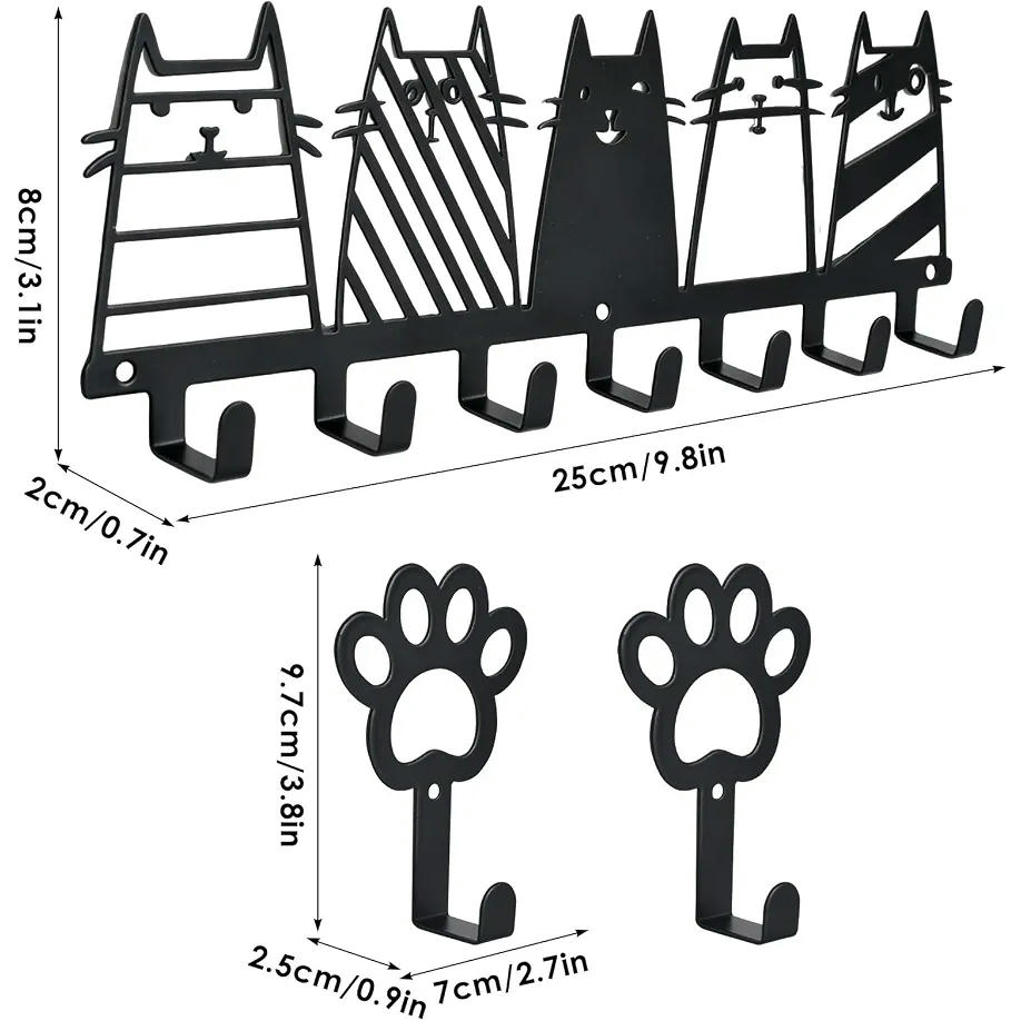 Colgador de Llaves de Pared Multifuncional Negro con 7 Ganchos para Organizar y Decorar (Negro)