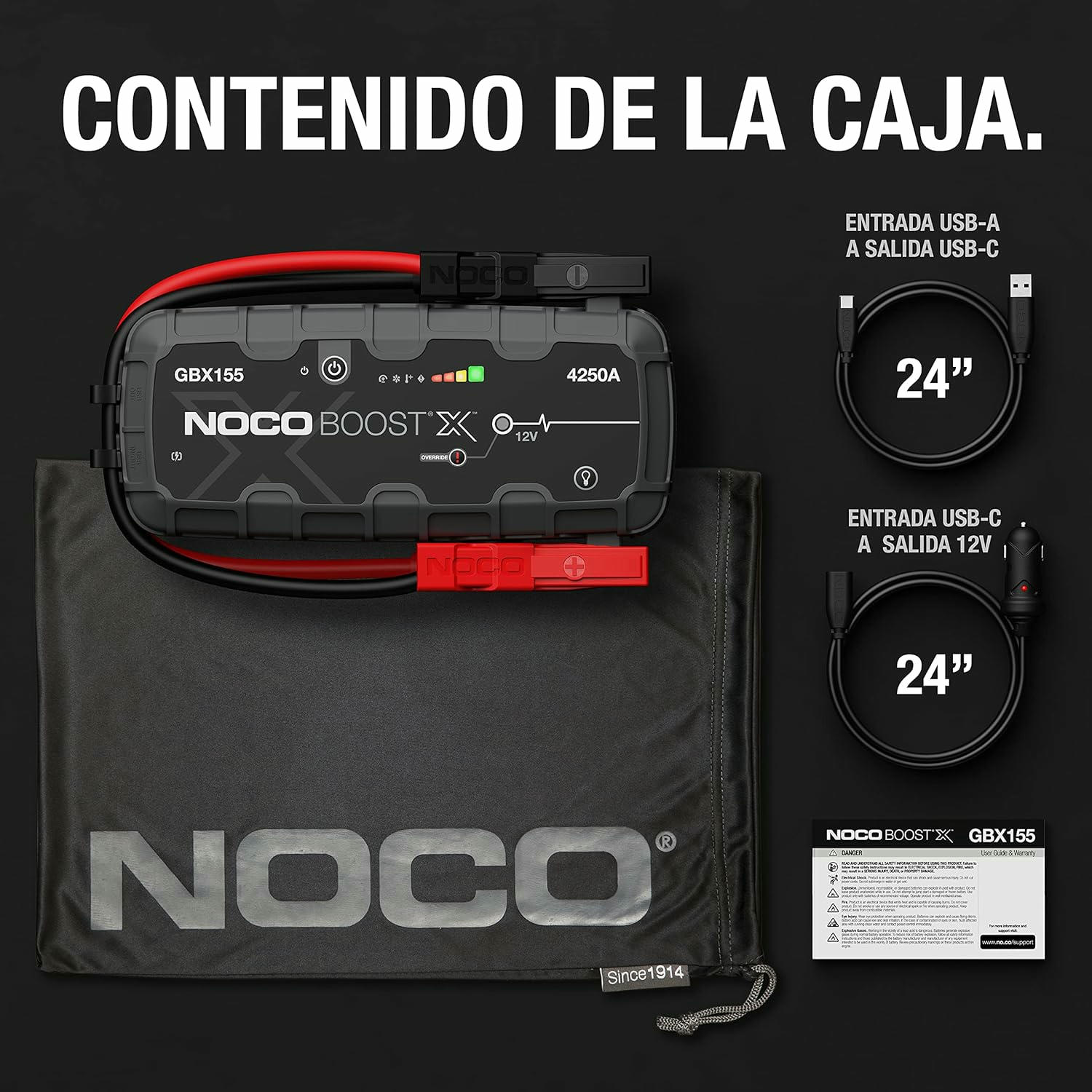 NOCO Boost X GBX155, Arrancador de Batería de Coche 4250A, Booster de Bateria Portátil y Cables de Arranque Profesionales para Motores de Gasolina de hasta 10,0 litros y Diésel de 8,0 litros