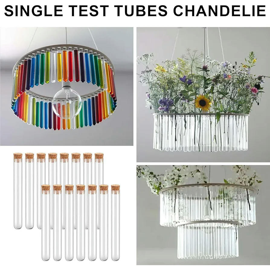 15 Piezas de Tubos de Ensayo Transparentes con Tapones de Corcho, Tubos de Plástico para Almacenamiento y Decoración, 1.5x15 cm