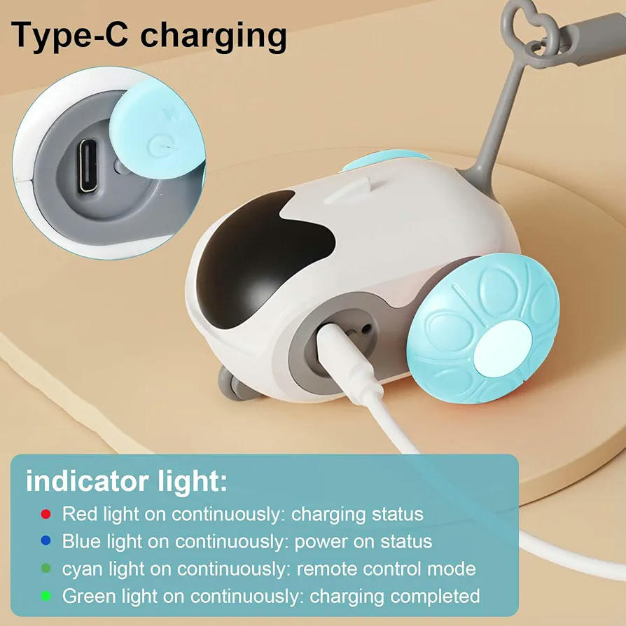 Juguete Interactivo para Gatos con Mando Control Remoto y Modo Automático, Carga Tipo C, Azul