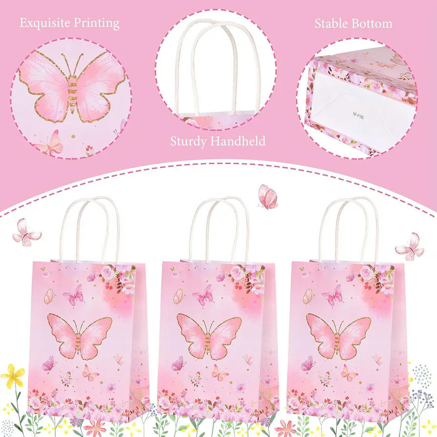 10 Bolsas de Regalo con Forma de Mariposa (15 x 8 x 21cm) para Fiestas y Celebraciones (Rosa)