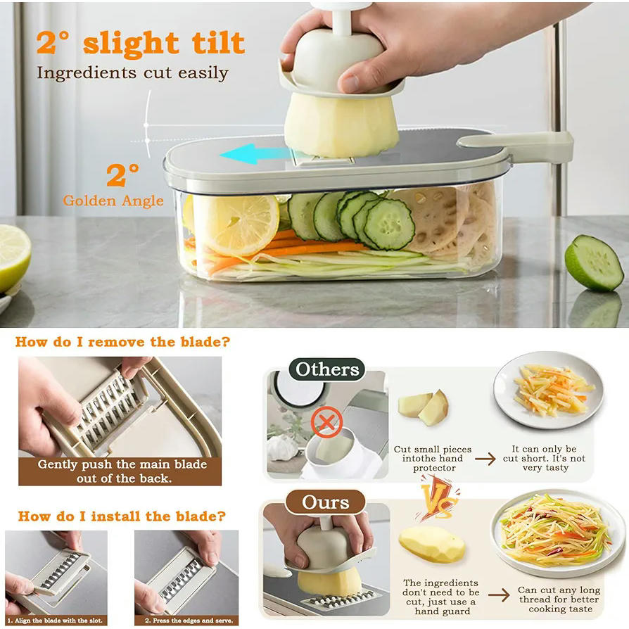 Mandolina de Cocina Profesional de Acero Inoxidable, Cortador 3 en 1, Ideal para Frutas y Verduras como Zanahorias y Patatas