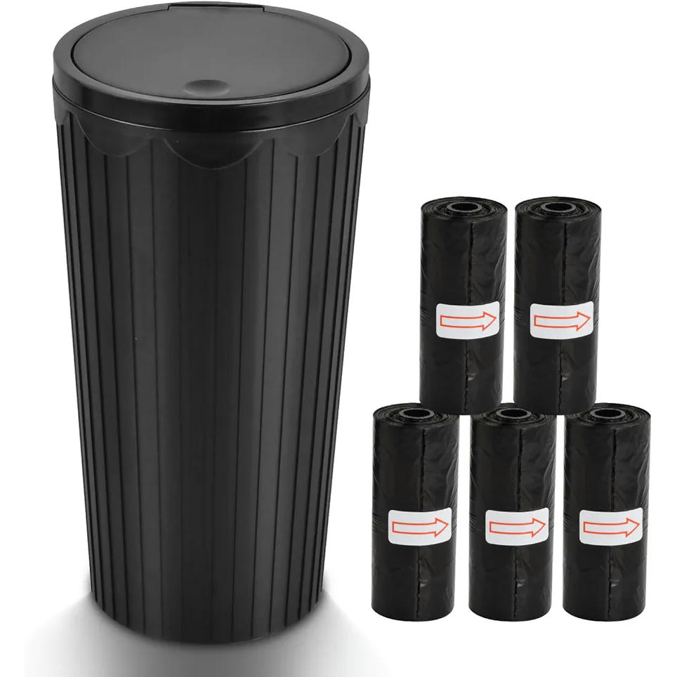 Bote de Basura para Coche Negro, Compacto y Portátil, Con Tapa y Neutralizador de Olores, Ideal para Automóviles, Hogar y Oficina, 16 cm (Color Negro)